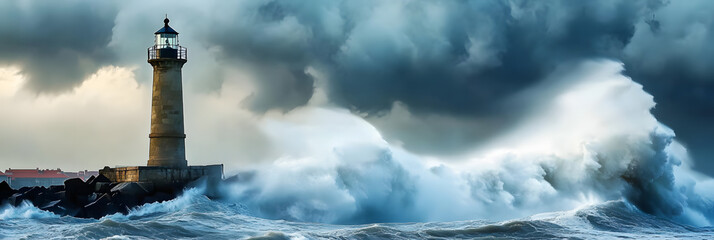 Canvas Print - Resilience at Sea: The Dramatic Porto Lighthouse Enduring an Atlantic Storm