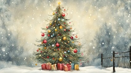 Wall Mural - christmas tree with snow