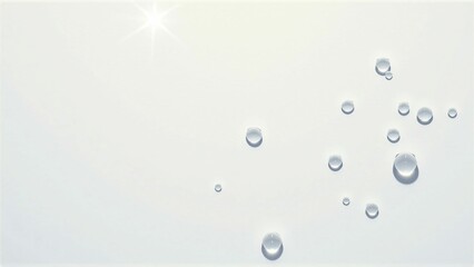 白い背景の上に輝く光を乱反射したクリアな水の雫　Clear water drops with diffused reflection of shining light on a white background