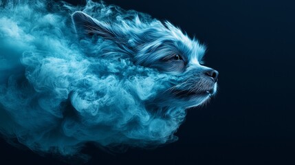 Wall Mural -  A dog mid-air, emitting copious amounts of smoke from its face and head