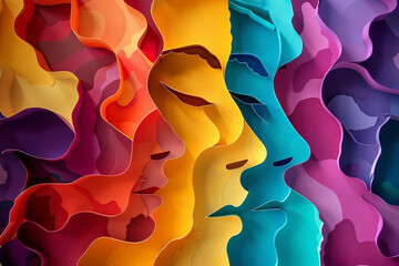 Wall Mural - vibrant abstract paper art with intricate cut-outs