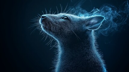 Wall Mural -  A tight shot of a small animal exhaling smoke from its muzzle against a dark blue backdrop