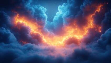 Wall Mural - Fiery Clouds in the Night Sky