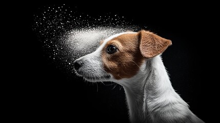 Wall Mural -  A tight shot of a dog's face adorned with numerous white specks erupting from it