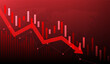 © Yellow duck - graph and arrow red stock marketing fall background. economy finance crisis low investment.