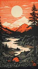 Wall Mural - Camping nature outdoors drawing.