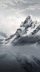 Poster - Grey tone wallpaper snowy mountain reflection landscape.