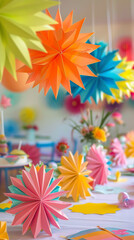 Wall Mural - Joyful Children's Craft Party with Colorful Paper Decorations