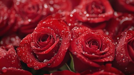 Poster - Close-Up of Red Roses with Dew Drops