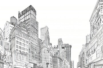 Wall Mural - Detailed monochrome cityscape illustration