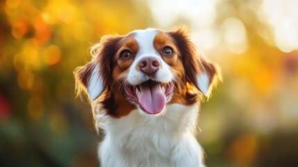 Sticker - A happy dog with a joyful expression against a blurred autumn background.