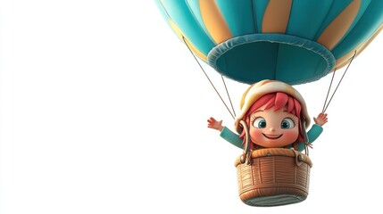 Wall Mural - A cheerful child in a hot air balloon, enjoying a whimsical adventure in the sky.