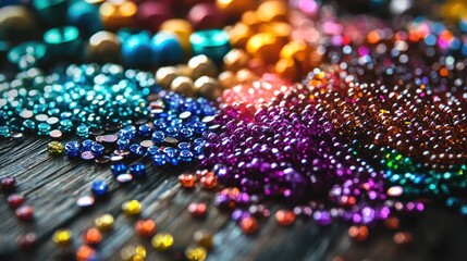 a colorful array of beads scattered on a crafting table, ready for jewelry-making
