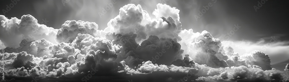 A black and white photo of a cloudy sky with a few clouds that are ...