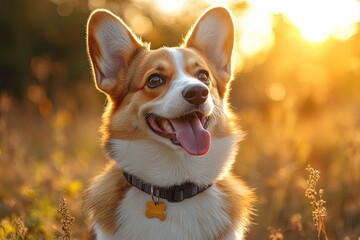 Wall Mural - Happy Corgi at Sunset