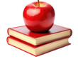 © Asier - Red apple on top of stacked books on white background PNG transparent.