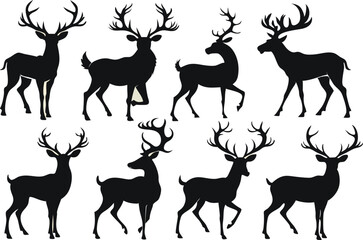 Wall Mural - Cartoon vector black deer silhouette clipart