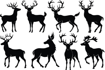 Wall Mural - Cartoon vector black deer silhouette clipart