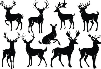 Wall Mural - Cartoon vector black deer silhouette clipart