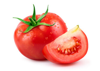 Wall Mural - Fresh juicy red Tomato with slice  isolated on white background.