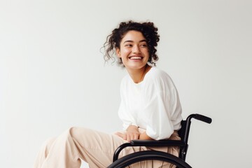 Poster - A disabled woman wheelchair smiling smile.