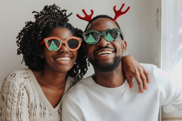 Wall Mural - Happy black couple glasses happy accessories.