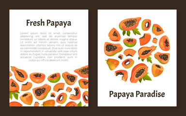 Wall Mural - Papaya Fruit Banner Design with Cut Section with Seeds and Orange Pulp Vector Template