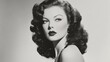 © Spencer - Classic black and white portrait of a glamorous woman with vintage curls and bold makeup, evoking the elegance of old Hollywood.