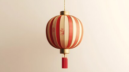 Oval Chinese lantern in cartoon style with red and gold accents and minimalistic designs