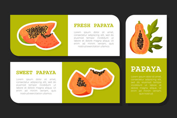 Wall Mural - Papaya Fruit Label Design with Cut Section with Seeds and Orange Pulp Vector Template