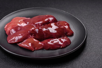 Fresh raw chicken or beef liver with salt, spices and herbs