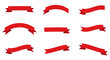 © Adam - Set of red ribbons isolated on transparent or white background, vector illustration. Festive decoration with blank space, perfect for banners, tags, labels, gift cards, and holiday designs.