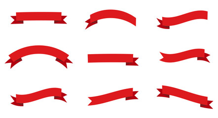 set of red ribbons isolated on transparent or white background, vector illustration. festive decorat