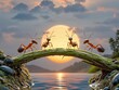 © He - Ants under the sunset, ants cross over to build teams for joint work, nature