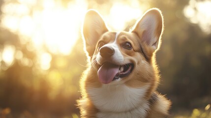 Wall Mural - Happy Corgi in Golden Sunlight