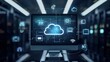 © Chandara - A computer screen displaying cloud storage options with data icons surrounding it.