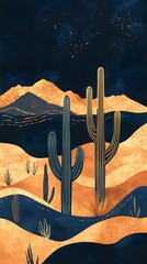 Sticker - A minimalist abstract design featuring the Arizona desert with blue mountains