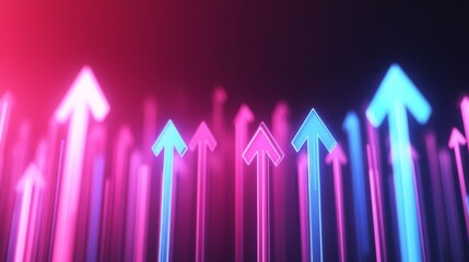 Fototapete - The rise of business investment is illustrated by a futuristic arrow pointing upward, symbolizing growth, development, and dynamic success, with an AI-generated background.