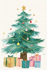 Wall Mural - Festive Christmas tree illustration