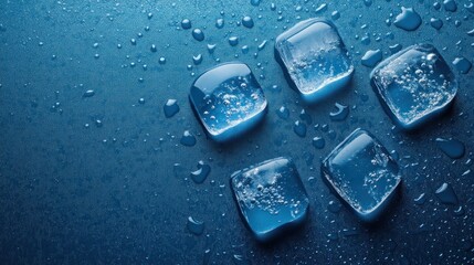 Poster - Ice Cubes on Blue Background