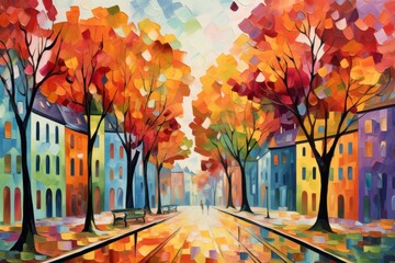 Canvas Print - Autumn in city painting backgrounds art.