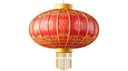 Oval Chinese lantern in red and gold with traditional patterns and minimal cartoon details