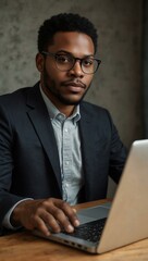 Wall Mural - African American man working on a laptop.