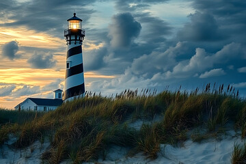 Poster - Lighthouse Light House. Cape Hatteras Lighthouse Lighting Up the North Carolina Coast