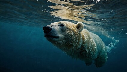 Wall Mural - Another view of a polar bear swimming beneath the waves.
