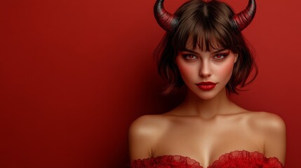 Wall Mural - Gothic Demoness Fantasy Portraits: Dark, Mysterious, and Seductive Beauty in Red