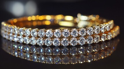 Elegant gold bracelet adorned with sparkling diamonds, perfect for adding glamour to any outfit or occasion.