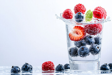 Wall Mural - Fresh berries in sparkling water create refreshing and vibrant scene