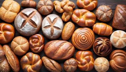 Wall Mural - Artisan Bread and Pastries Showcased on Rustic Wooden Table