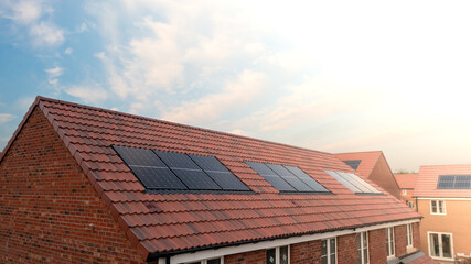 The roof of a new build house with integrated solar panels